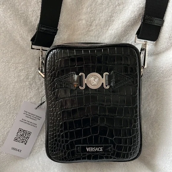 Versace croc effect leather Medusa biggie logo monogram crossbody bag NEW - Picture 6 of 10